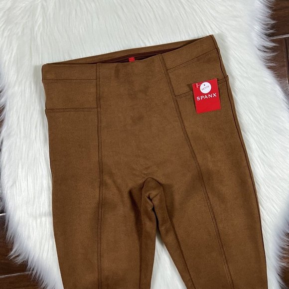 Spanx Size Small Petite Rich Caramel Faux Suede Leggings Pants - Picture 2 of 9
